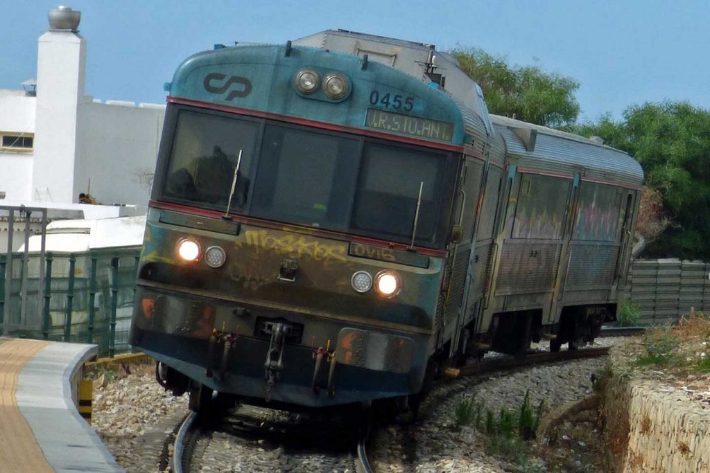 A photo of a train coming into the station at Fuseta