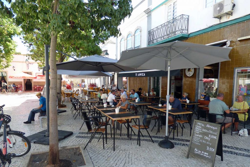A photo of the bars in the main square in Fuseta