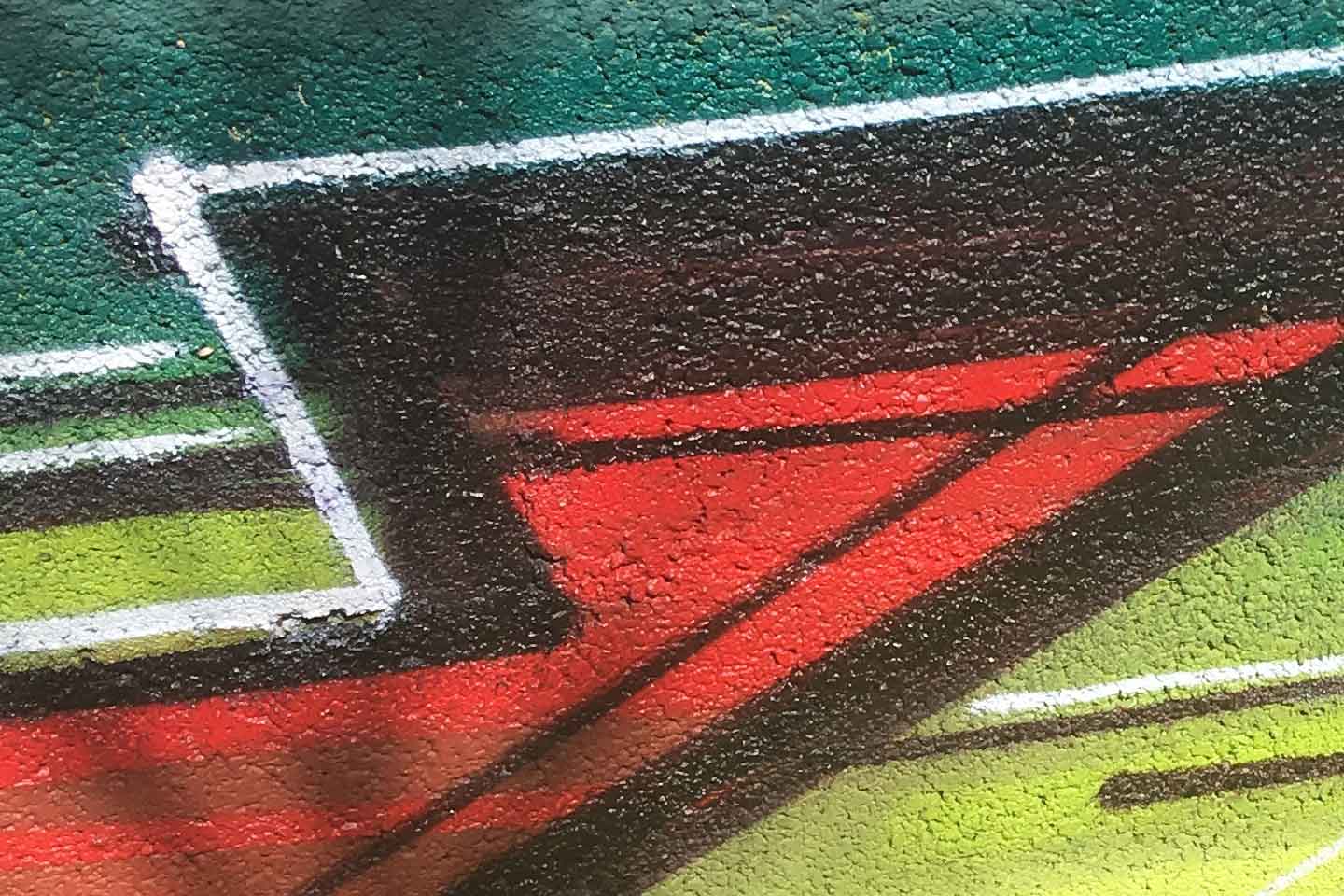Olhao Street Art - red, black and green shapes