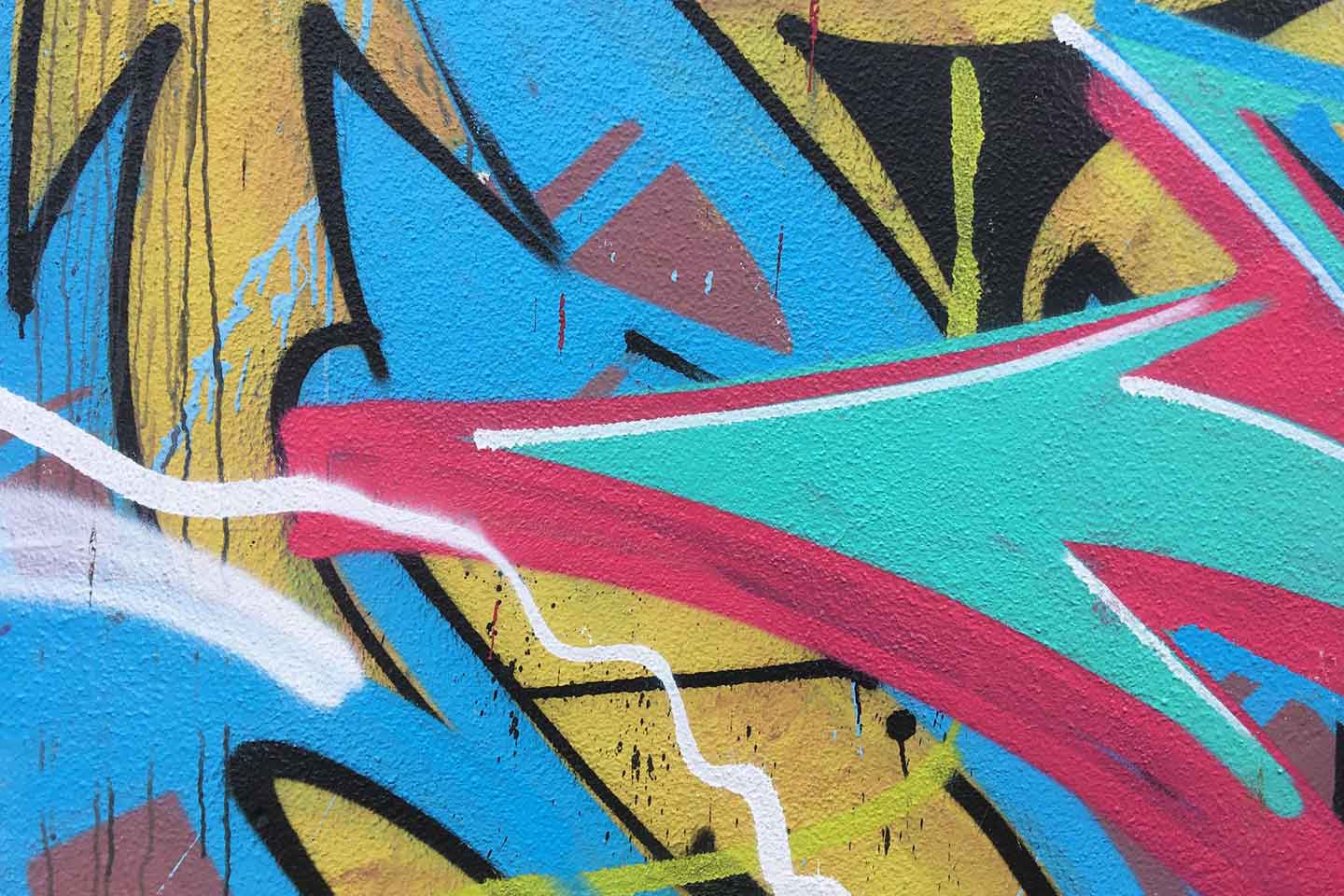 Olhao Street Art - turquoise, pink, blue and brown shapes